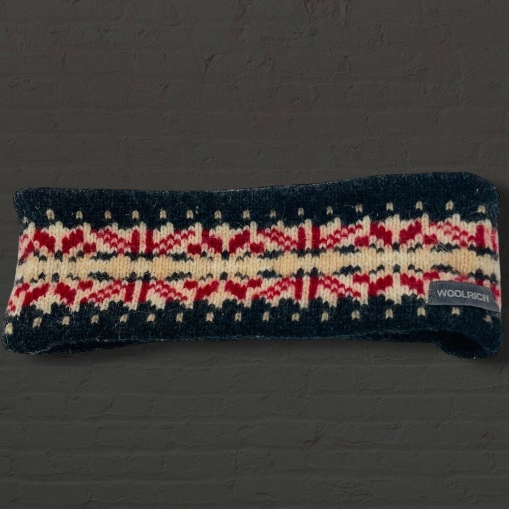 Woolrich 100% Lambswool Headband Ear Warmer Knit Gray Red Fair Isle Winter VTG
